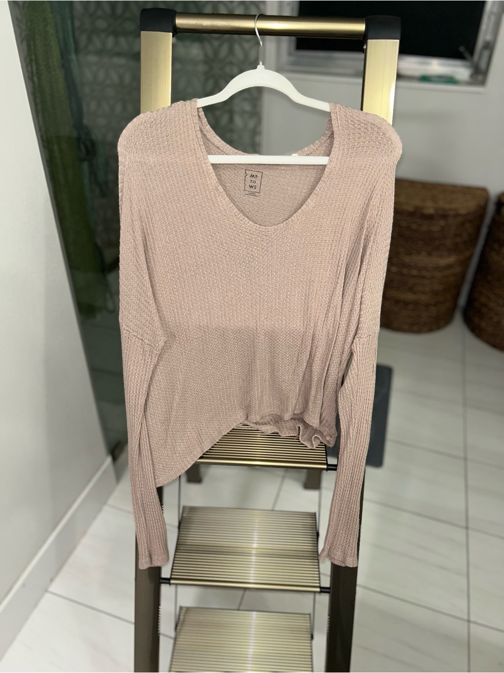 Light Mauve Waffle Knit Long-Sleeve Top - Women
